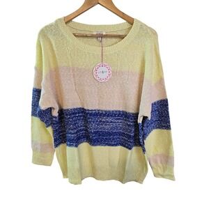 UMGEE USA Striped Knit Sweater Long Sleeve OversizedTop Womens Size S Yellow New